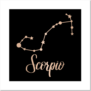 Scorpio Zodiac Constellation in Rose Gold - Black Posters and Art